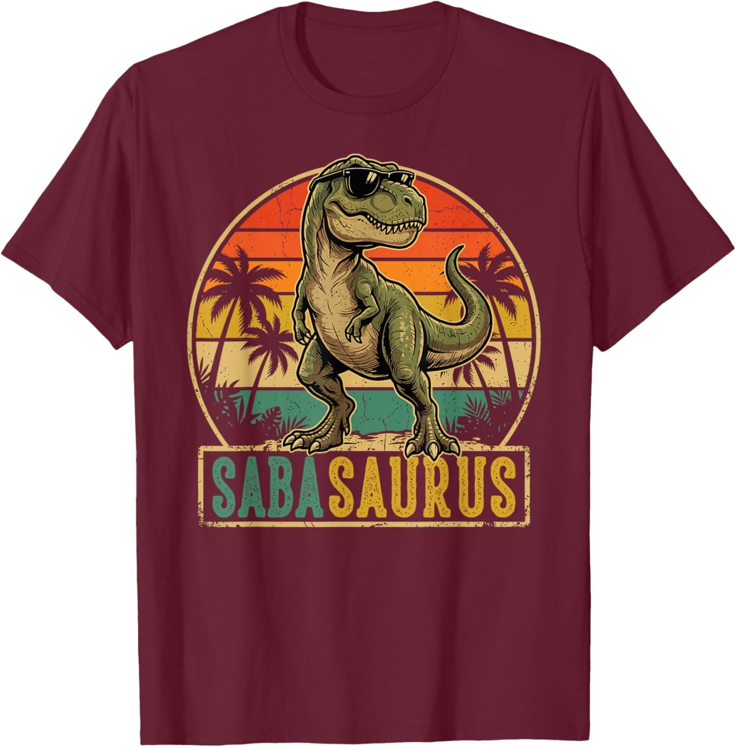 SABA Saurus Vintage T-Rex Dinosaur Fathers Day T-Shirt - T-Shirt | Maroon