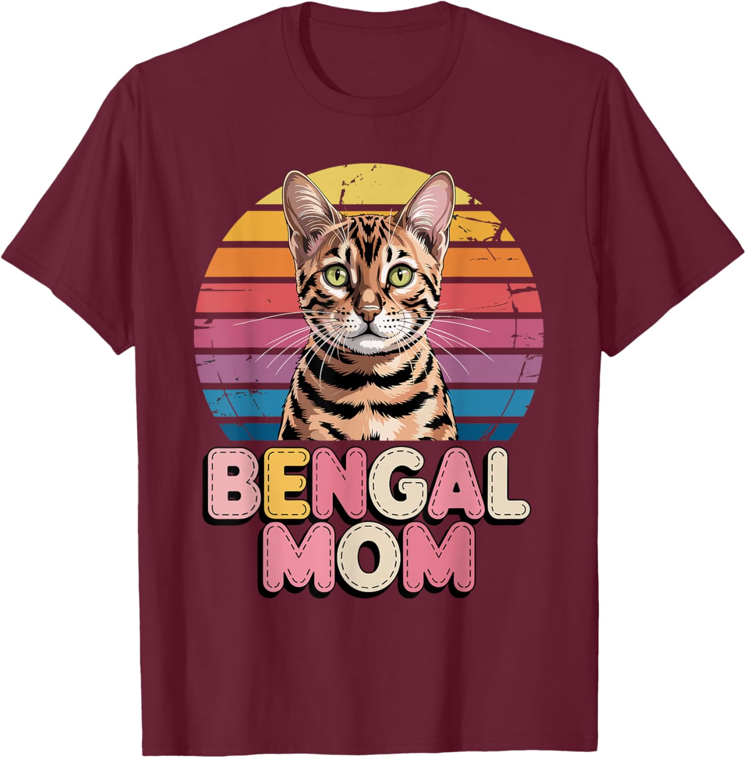 Retro Bengal Mom T-Shirt - T-Shirt | Maroon