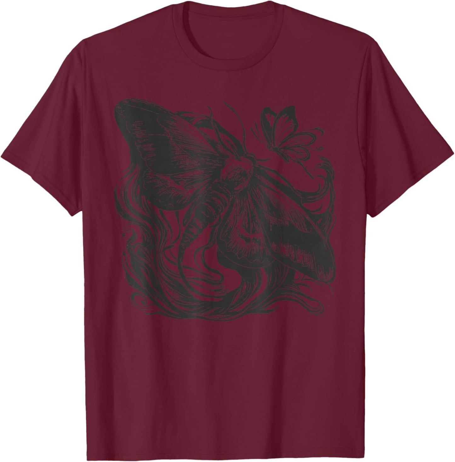 Fairycore Cute Moth Aesthetic Floral Graphic for Girls Women T-Shirt - T-Shirt | Maroon
