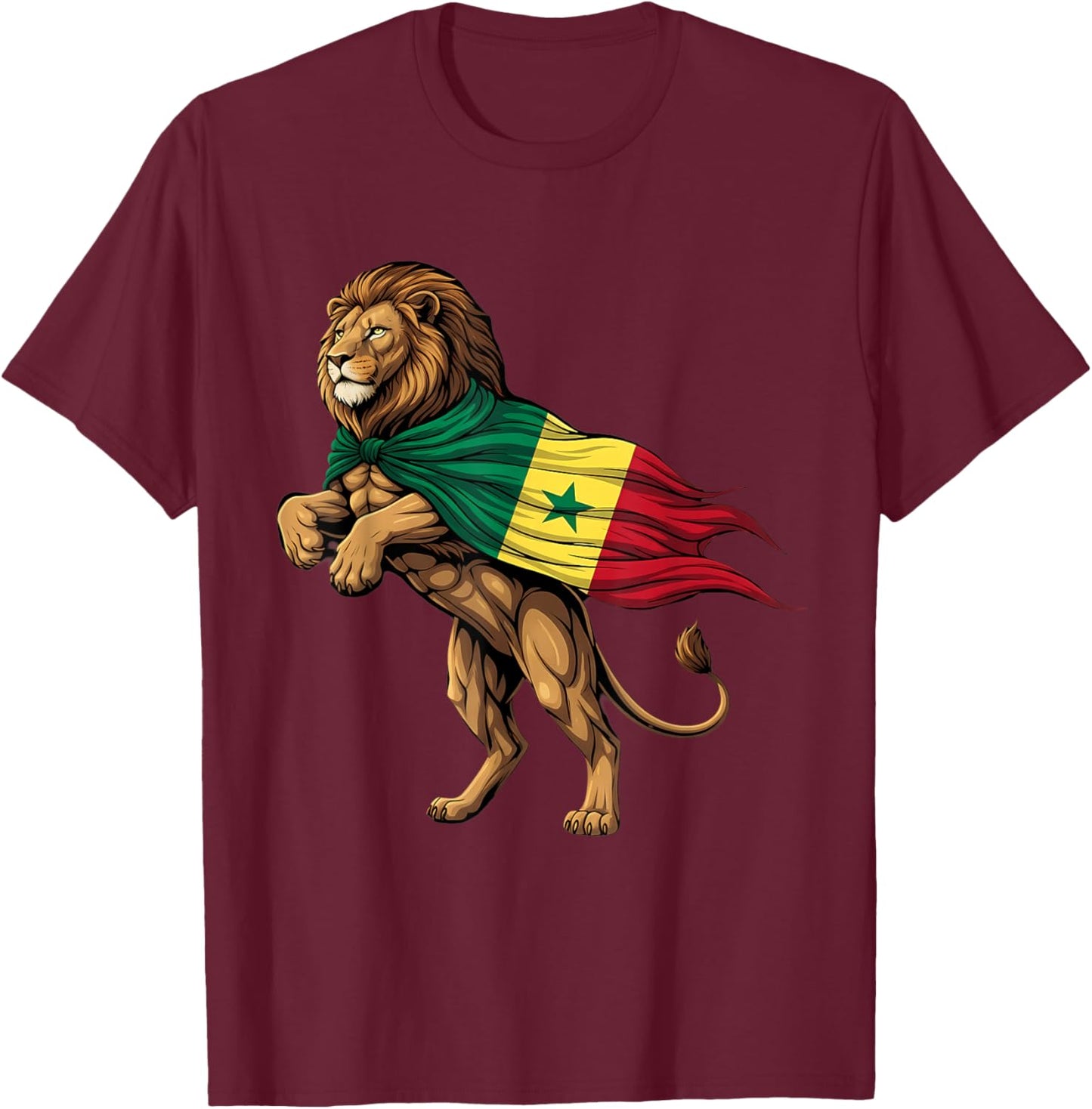 Senegal Flag Lion Senegalese Roots T-Shirt - T-Shirt | Maroon