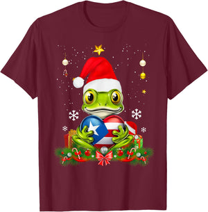 Patriotic Puerto Rico Flag Frog Tree Christmas Puero Rican T-Shirt - T-Shirt | Maroon
