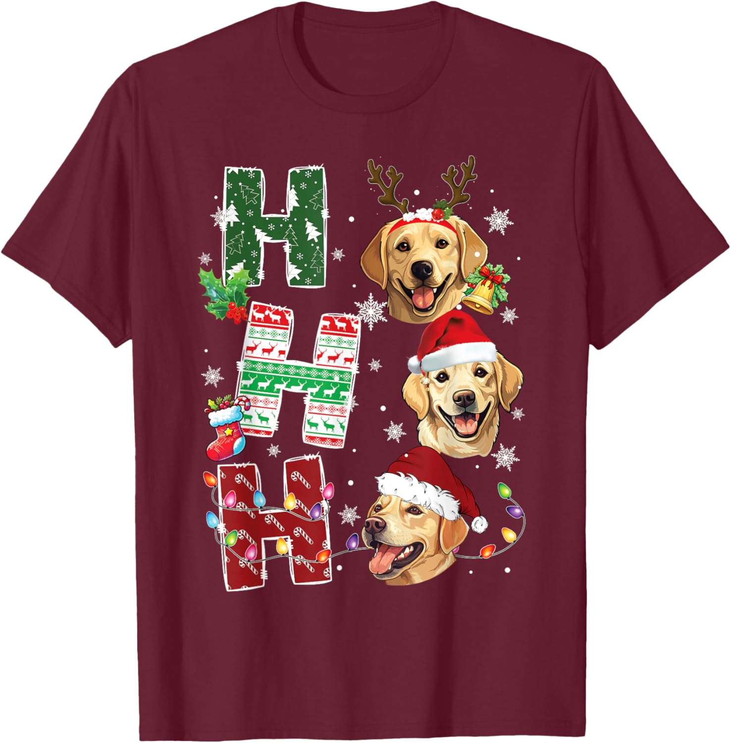 Ho Ho Ho Labrador Retriever Christmas Dogs Costume Pajamas T-Shirt - T-Shirt | Maroon