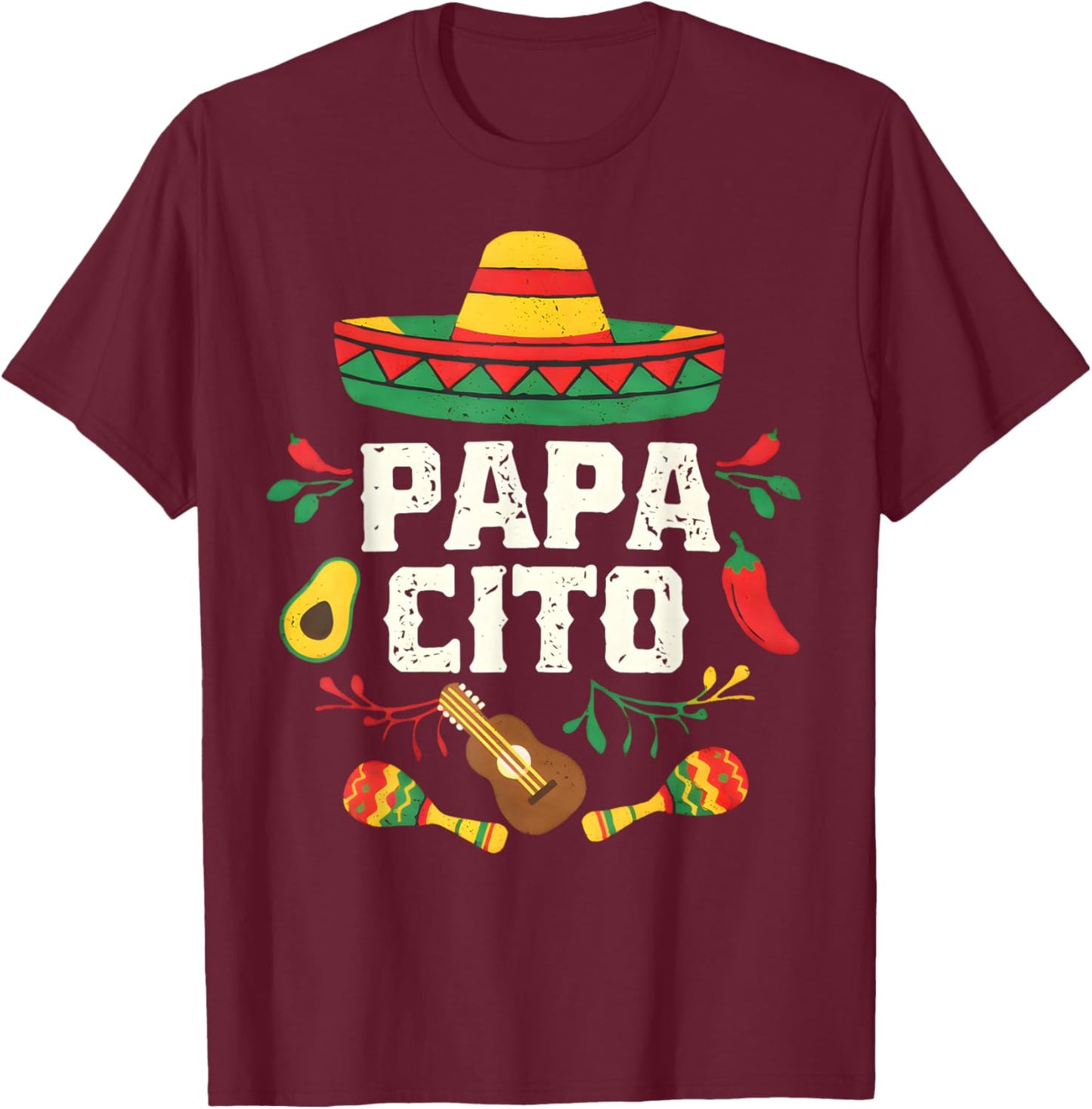 Papacito Family Cinco De Mayo Matchin Couple Mexican Dad Men T-Shirt - T-Shirt | Maroon