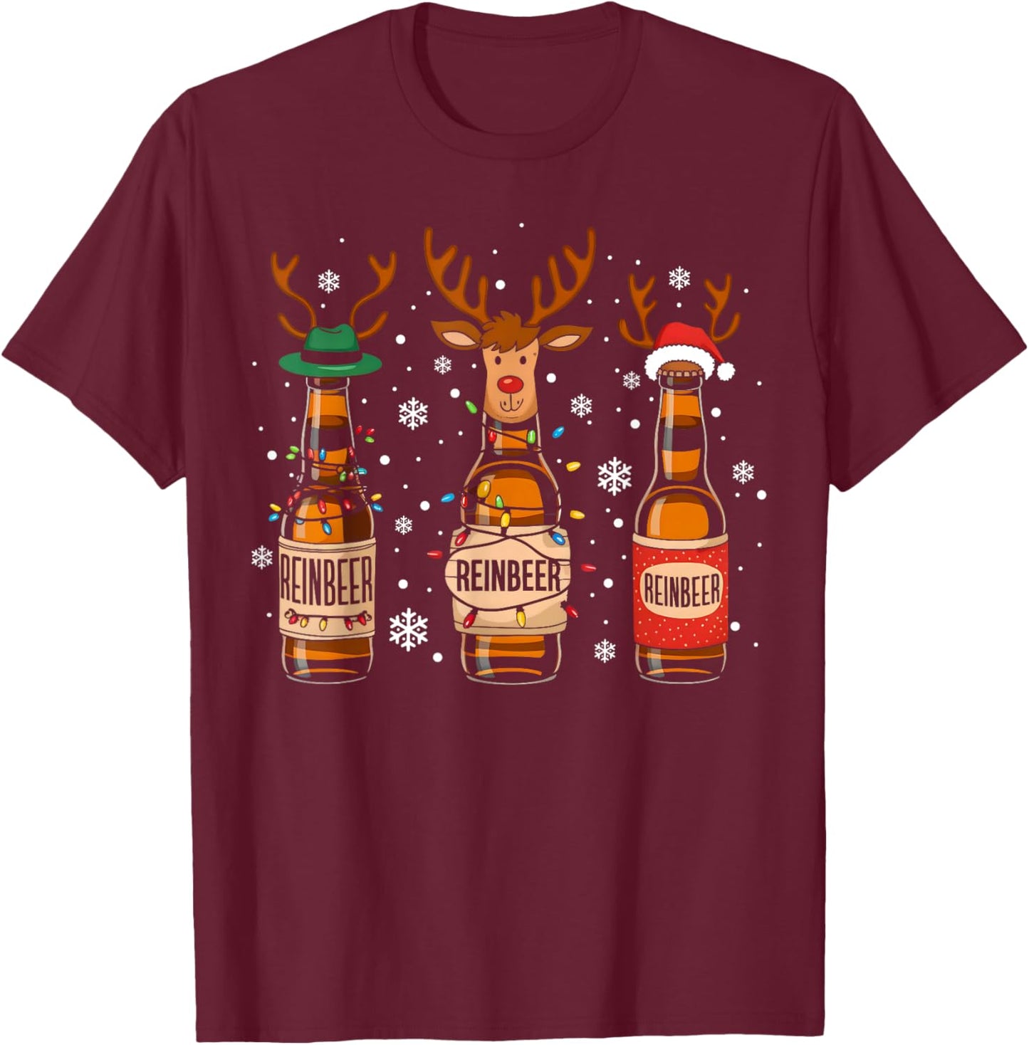 Reinbeers Funny Reindeer Beer Christmas Drinking Xmas T-Shirt - T-Shirt | Maroon