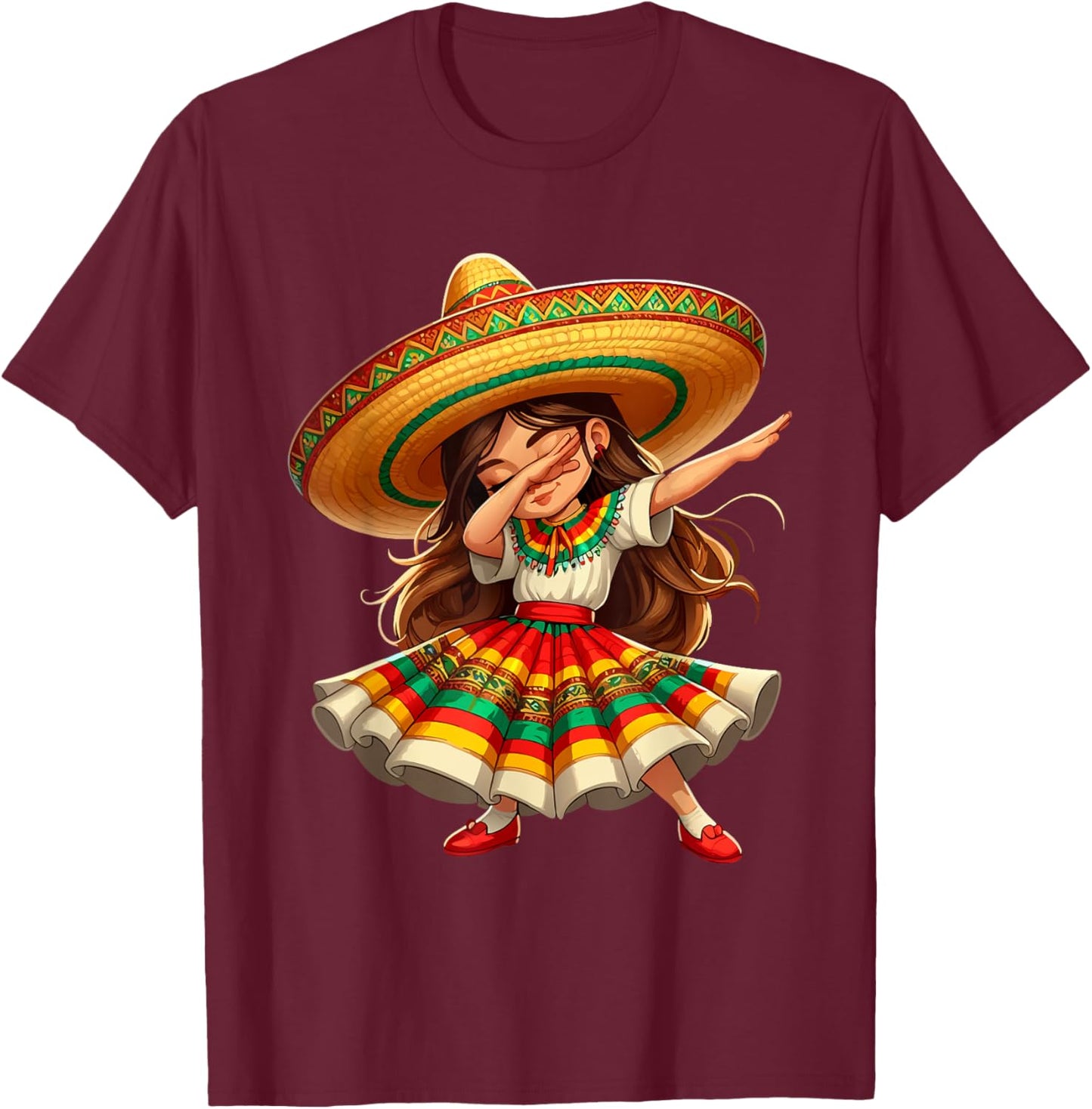 Funny Dabbing Mexican Sombrero Cinco de Mayo Women Girl T-Shirt - T-Shirt | Maroon