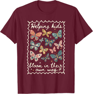 Helping Kids Bloom in Their Own Way Stamp Butterfly SPED T-Shirt - T-Shirt | Maroon
