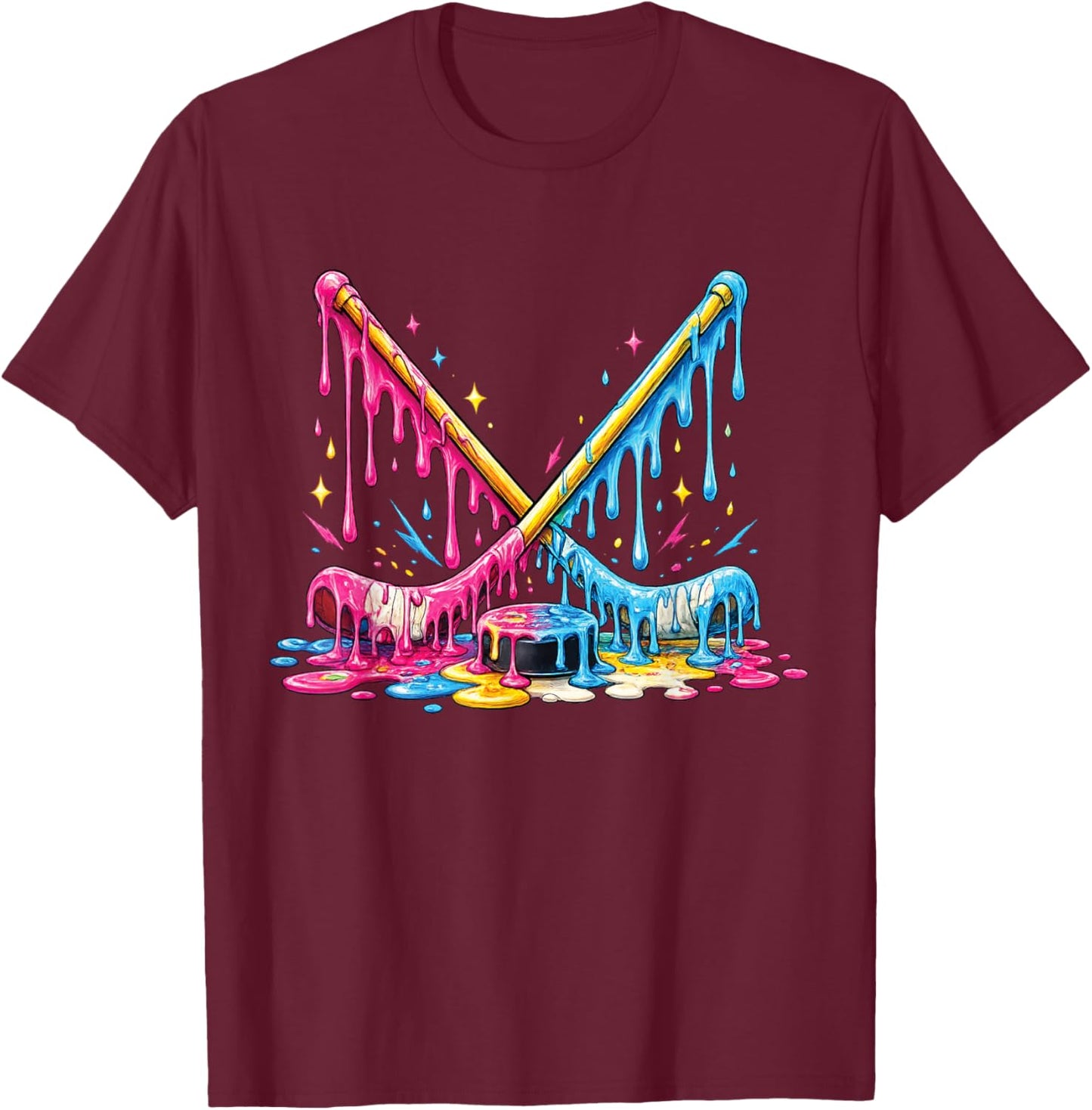 Hockey Ice Cream Drip Lax Boys Helmet Stick T-Shirt - T-Shirt | Maroon