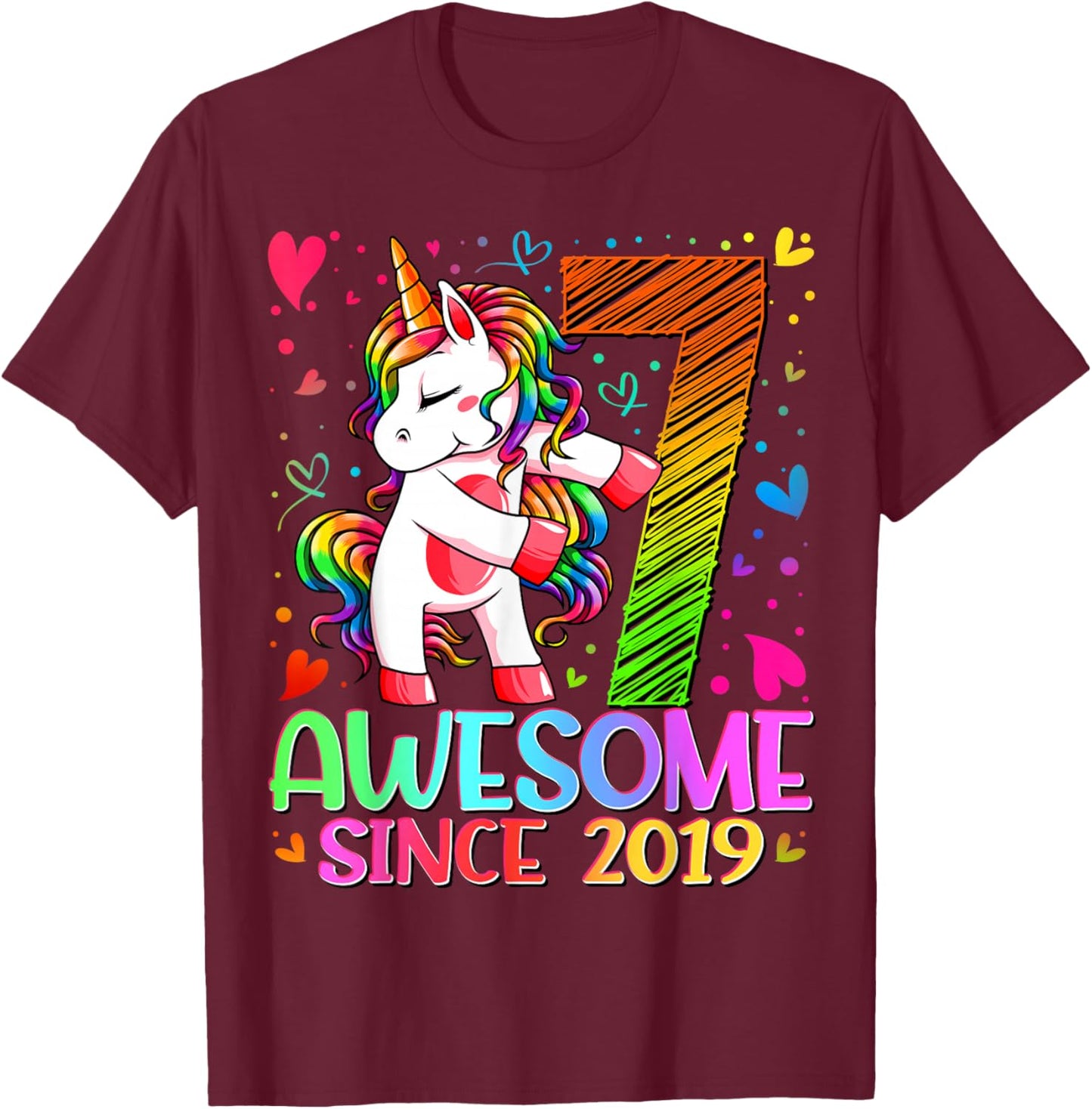 7th Birthday Shirt Girl 7 Year Old Gifts 7 Birthday Girl T-Shirt - T-Shirt | Maroon