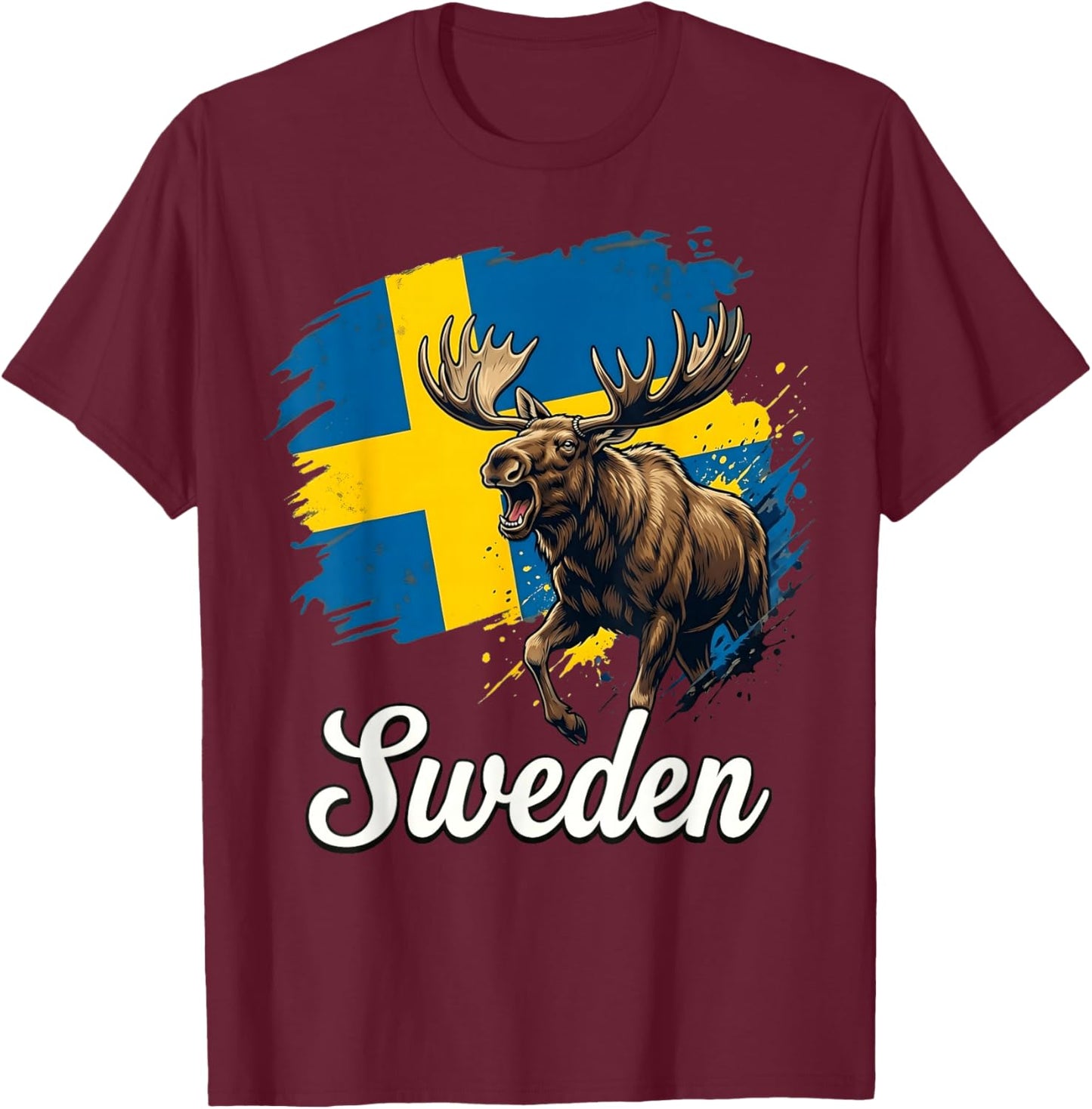 Sweden Moose Flag Swedish National Animal T-Shirt - T-Shirt | Maroon