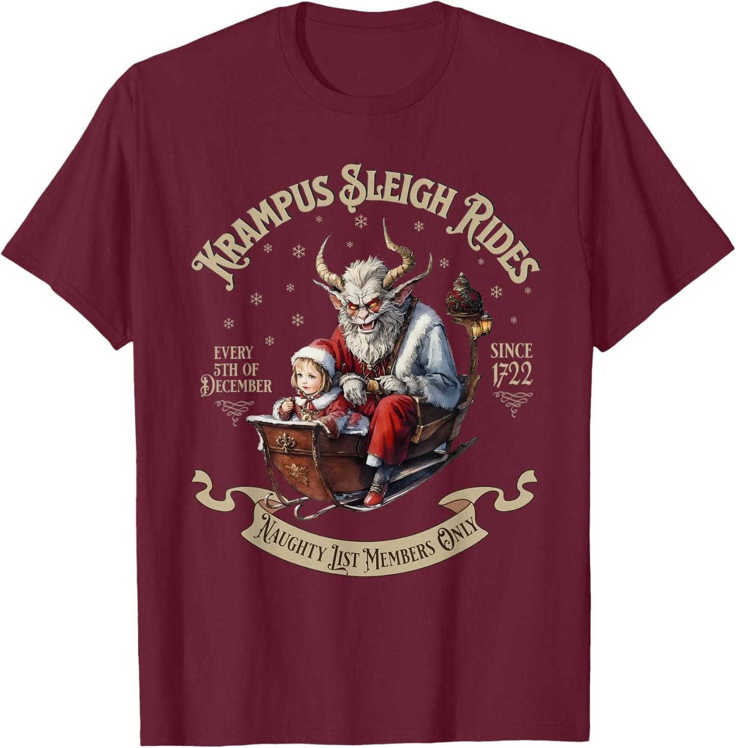 Funny Vintage Krampus Sleigh Rides Spooky Christmas Season T-Shirt - T-Shirt | Maroon