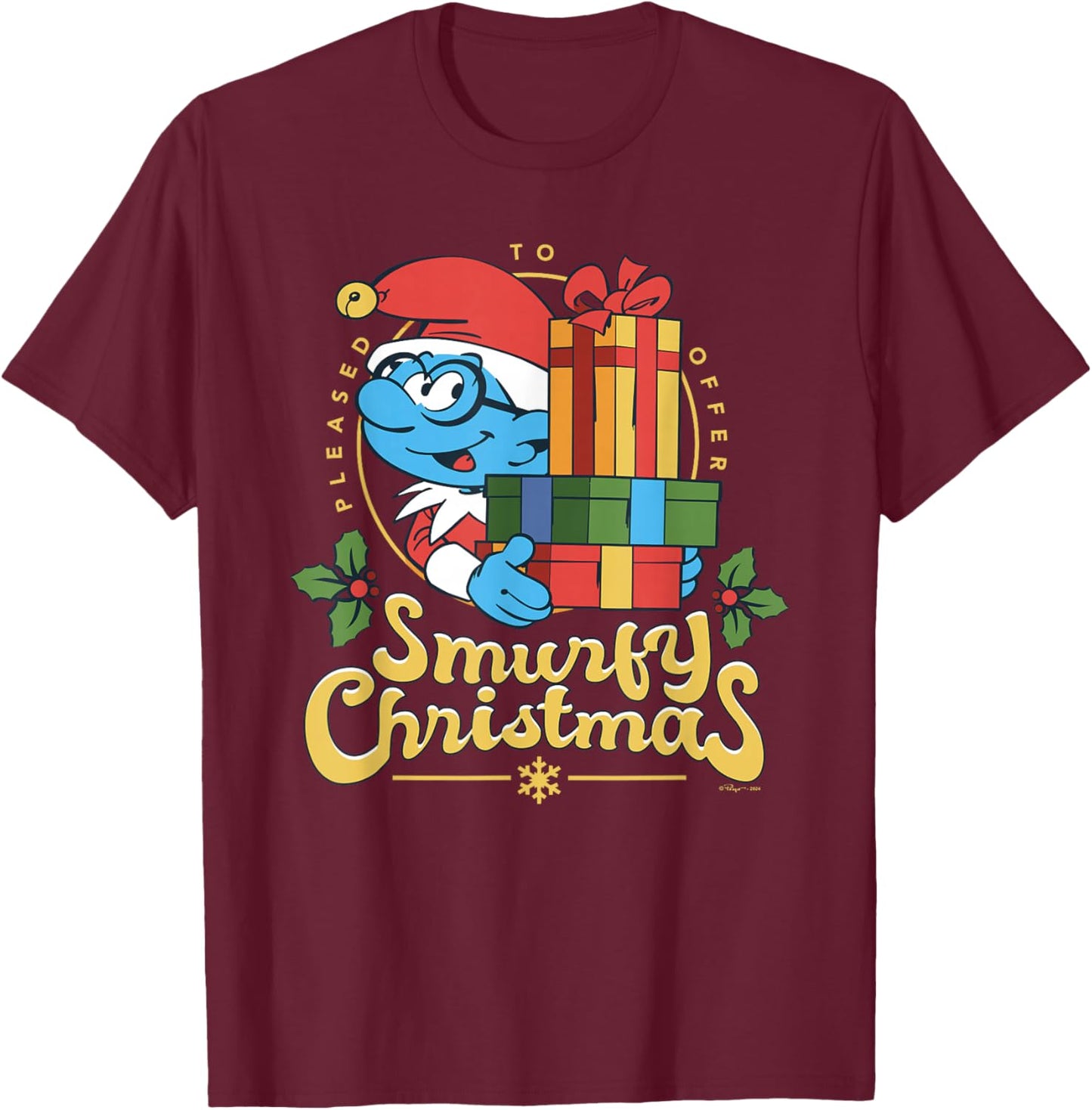 The Smurfs Smurfy Christmas With Brainy Smurf T-Shirt - T-Shirt | Maroon