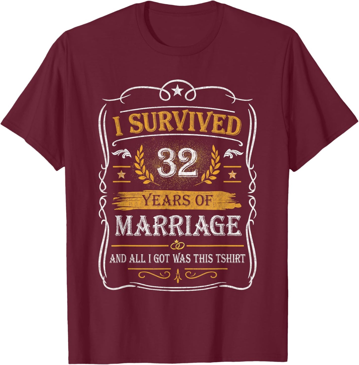 32nd Wedding Anniversary Couples Shirt for Husband and Wife T-Shirt - T-Shirt | Maroon