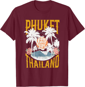 Vintage Retro Palm Trees Beach Vibes Phuket Thailand T-Shirt - T-Shirt | Maroon