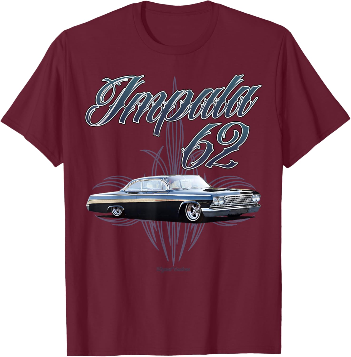 1962 Impala w text Low Rider Kustom Lead Sled Hot Rod Muscle T-Shirt - T-Shirt | Maroon