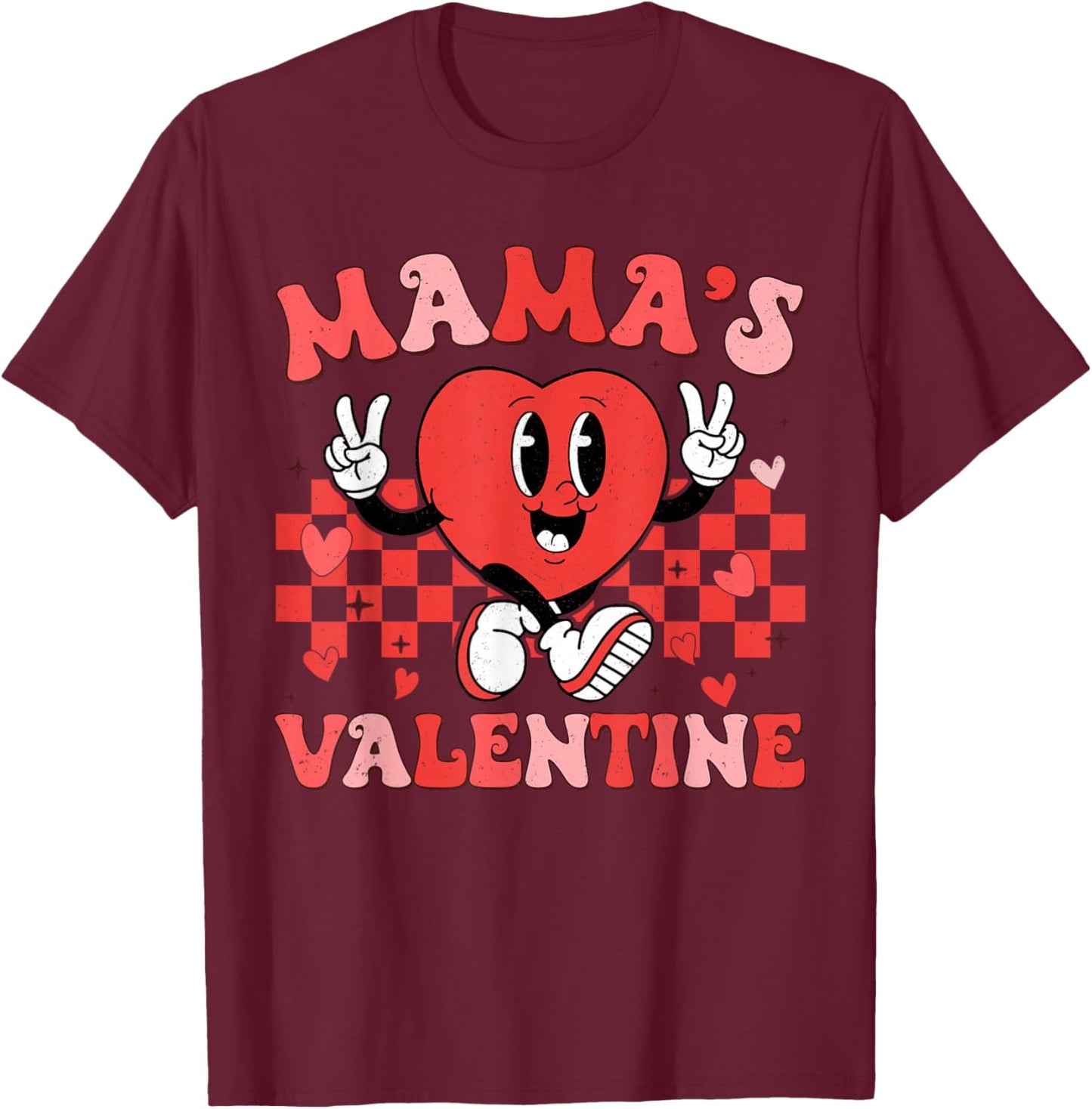 Retro Groovy Mama is My Valentine Cute Heart Boys Girls Kids T-Shirt - T-Shirt | Maroon