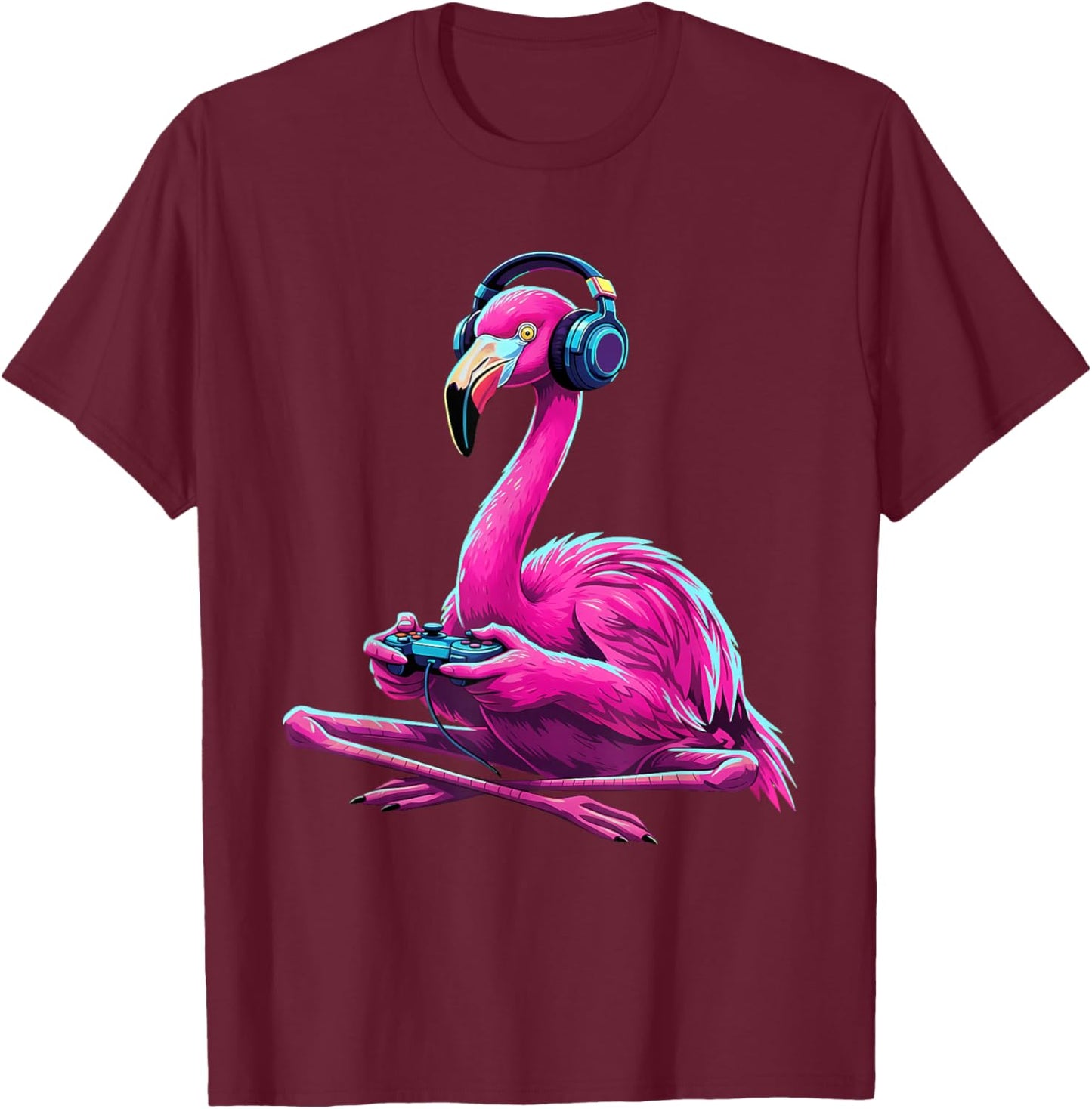 Flamingo Gaming Animal Video Games Funny Flamingo T-Shirt - T-Shirt | Maroon
