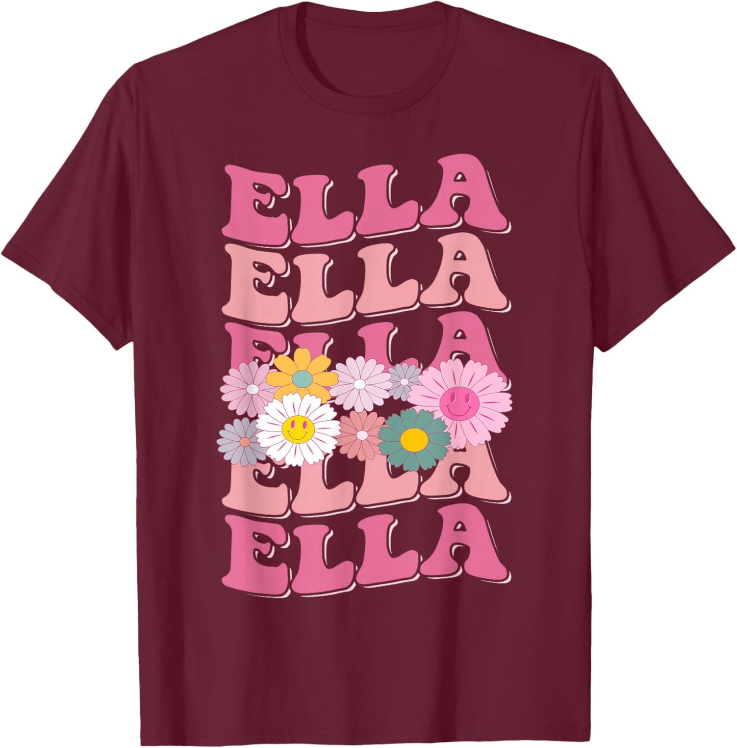 Girl Retro Ella First Name Personalized Groovy 80's T-Shirt - T-Shirt | Maroon