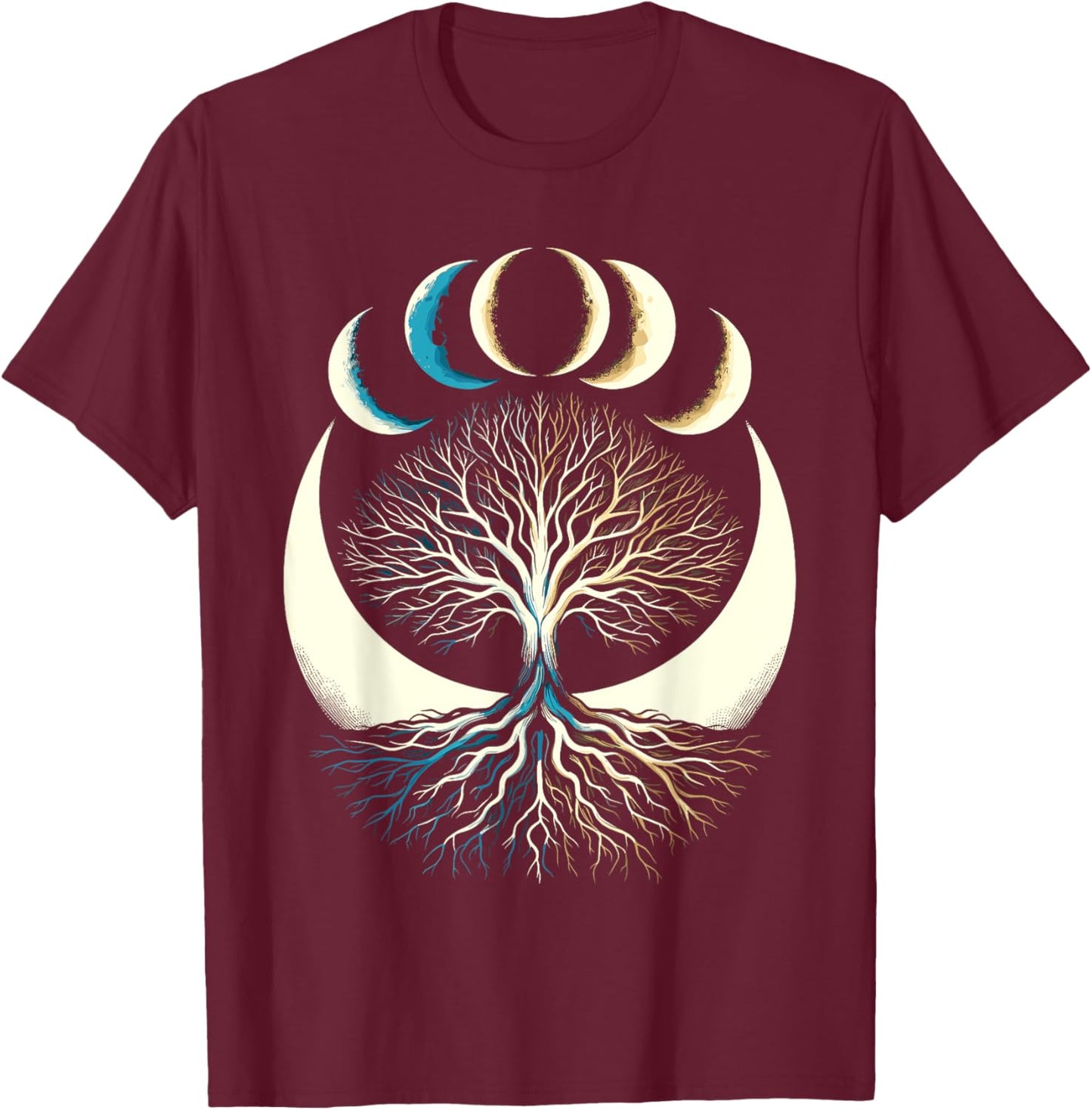 Phases Of The Moon Tree T-Shirt - T-Shirt | Maroon