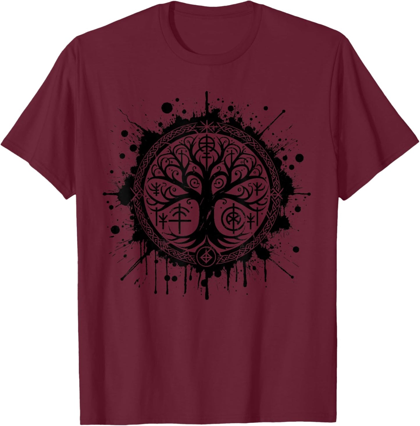 Cool Viking Yggdrasil Norse Tree of Life Graphic T-Shirt - T-Shirt | Maroon