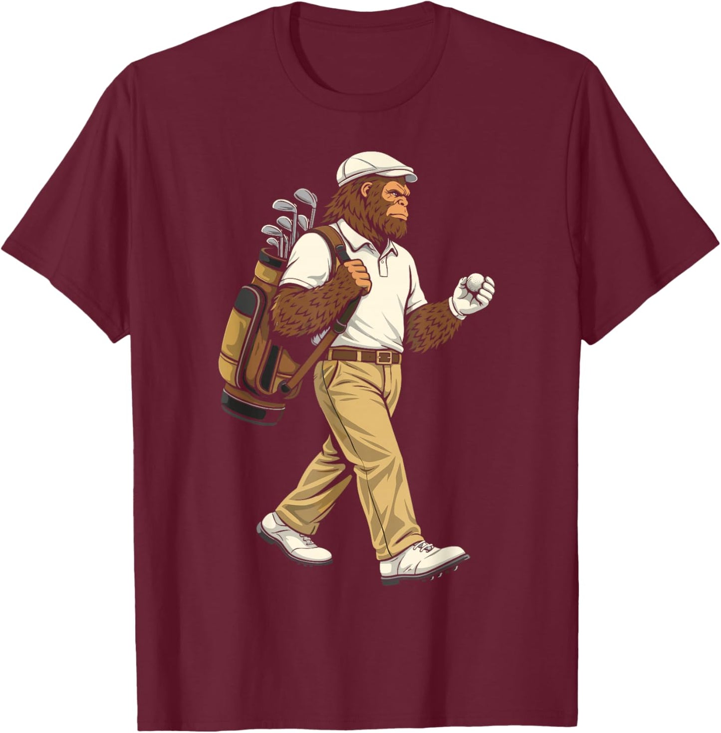 Bigfoot Golfer Funny Sasquatch Golfing T-Shirt - T-Shirt | Maroon