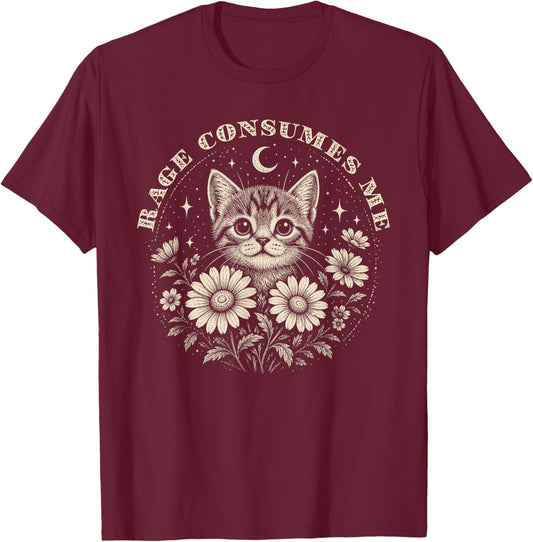 Cute Cat Rage Consumes Me Women Kids Sarcastic Kitten Flower T-Shirt - T-Shirt | Maroon