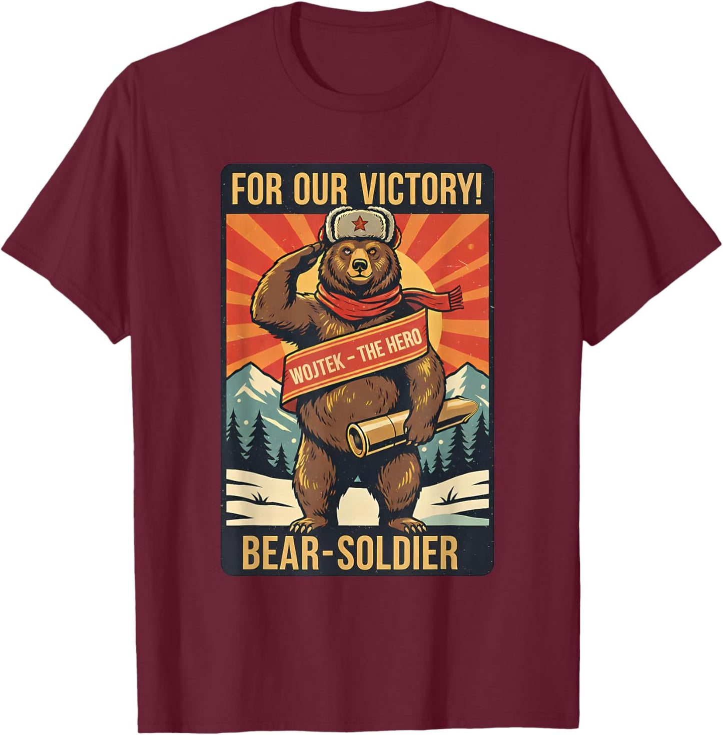 Propaganda Vintage Wojtek Bear Soldier T-Shirt - T-Shirt | Maroon