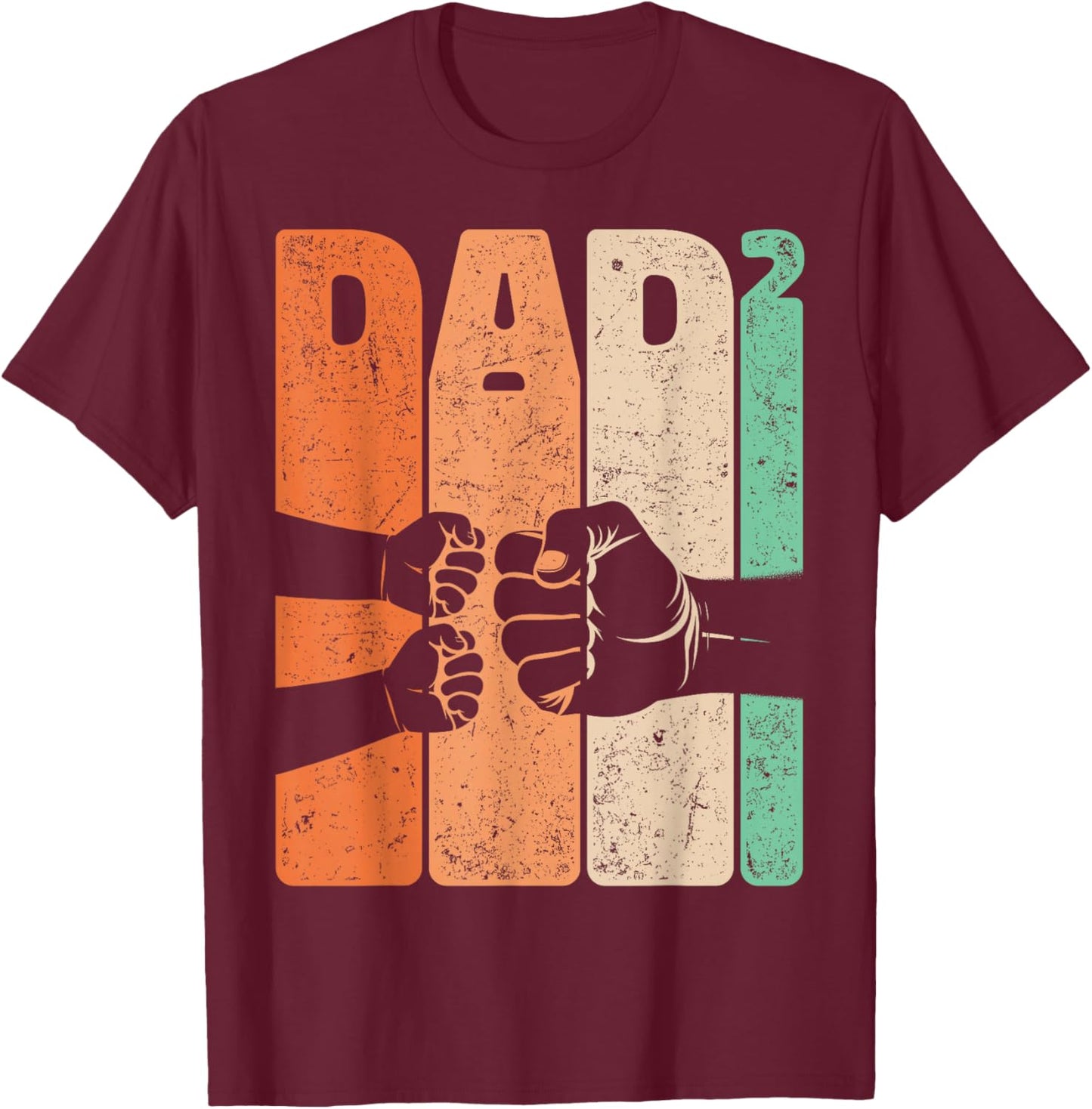 Funny Fist Bump Dad Squared Retro Father of Two Kids T-Shirt - T-Shirt | Maroon