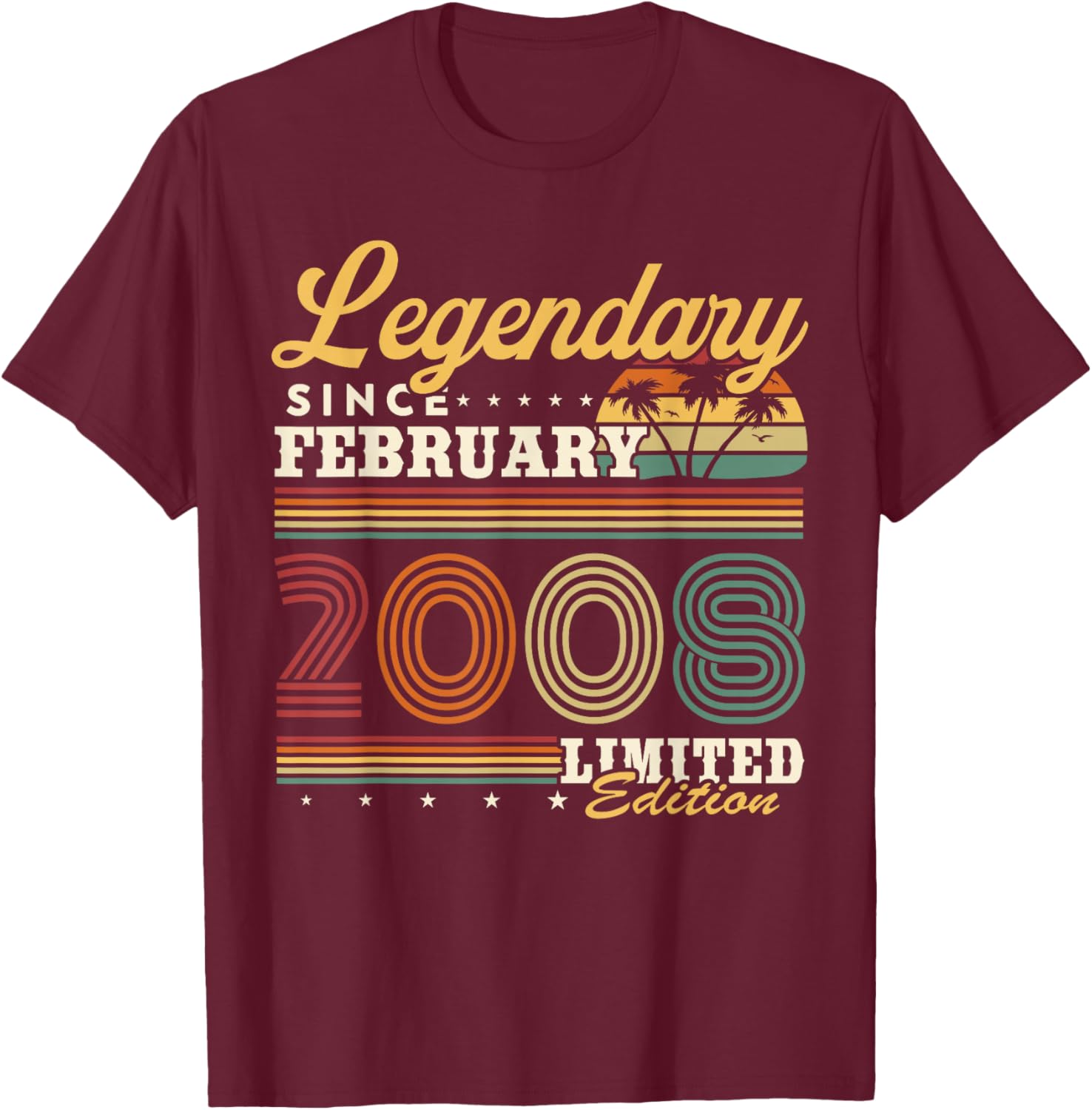 Vintage Birthday Gift 18 Years Born in February 2008 T-Shirt - T-Shirt | Maroon