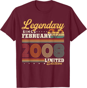 Vintage Birthday Gift 18 Years Born in February 2008 T-Shirt - T-Shirt | Maroon
