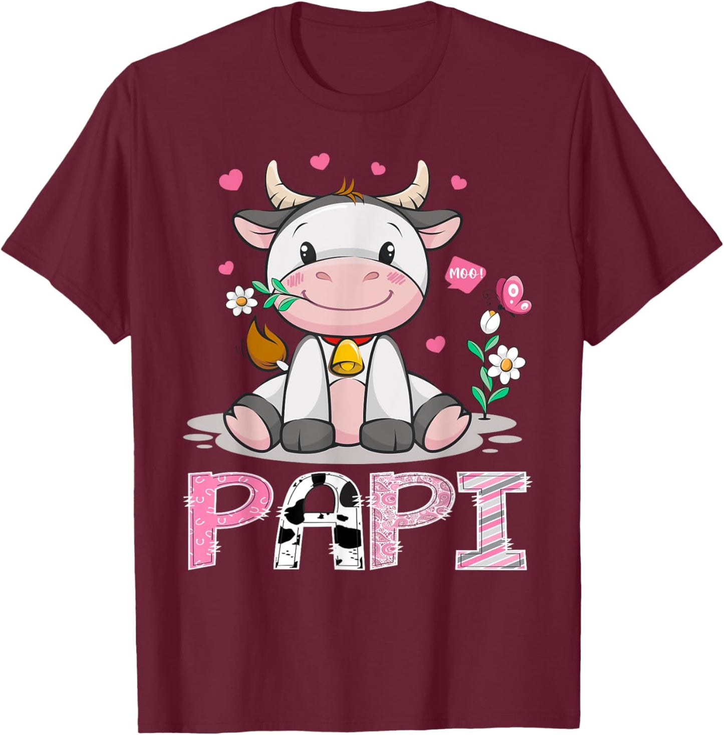 Papi Cute Cow Moo Farmer Birthday Family Matching T-Shirt - T-Shirt | Maroon