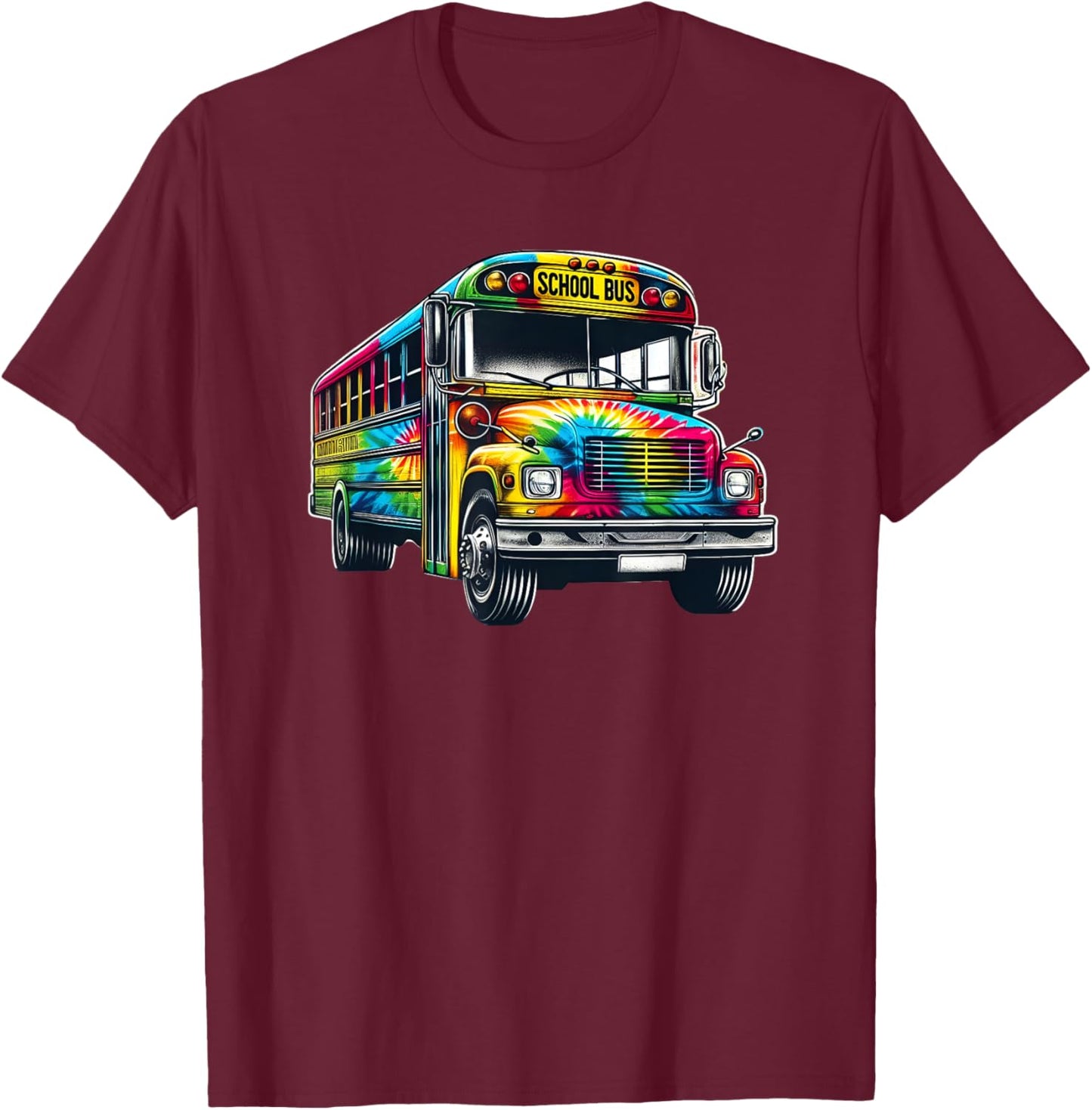 Cool Colorful Tie Dye School Bus Graphic Bus Driver Teacher Women Kids T-Shirt - T-Shirt | Maroon