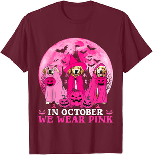 Ghost And Witch Golden Retriever In October We Wear Pink T-Shirt - T-Shirt | Maroon