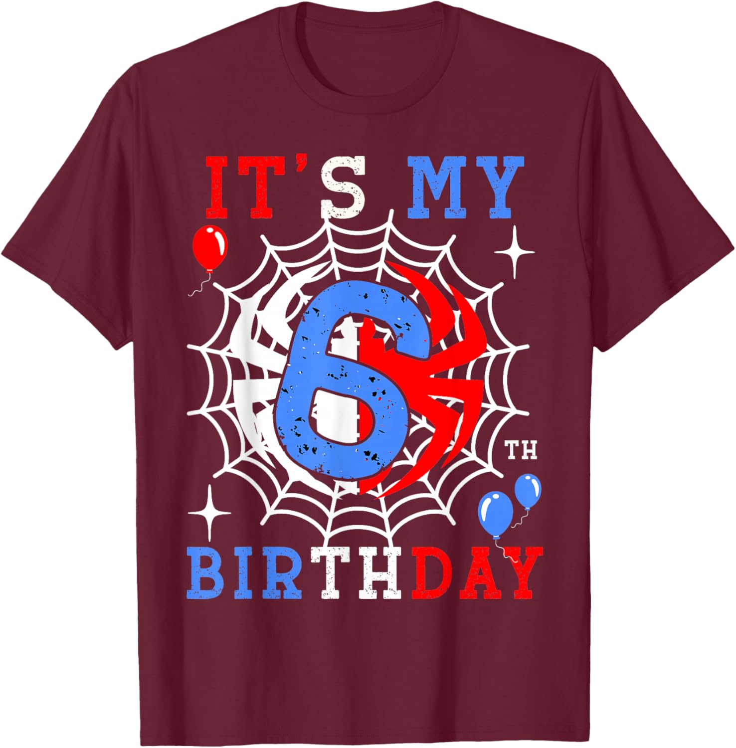 6th Birthday Spider-Theme 6th Birthday Spider Web Kids Boys T-Shirt - T-Shirt | Maroon