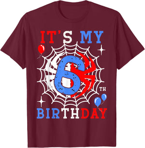 6th Birthday Spider-Theme 6th Birthday Spider Web Kids Boys T-Shirt - T-Shirt | Maroon