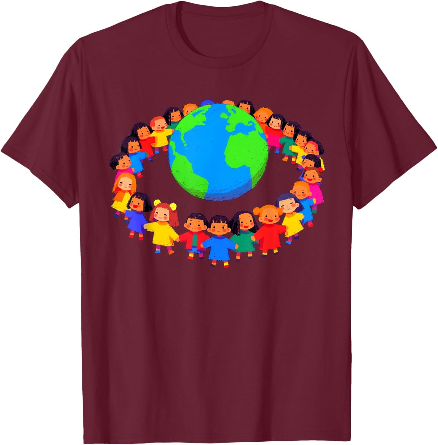Unity Around The World – Kids Holding Hands Global Peace T-Shirt - T-Shirt | Maroon