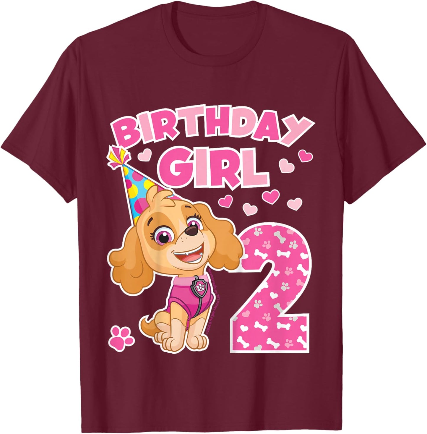 Official Paw Patrol Merchandise Skye Birthday Girl Age 2 T-Shirt - T-Shirt | Maroon