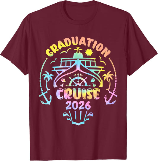 Tie Dye Graduation Cruise 2026 Matching Senior Cruise Party T-Shirt - T-Shirt | Maroon