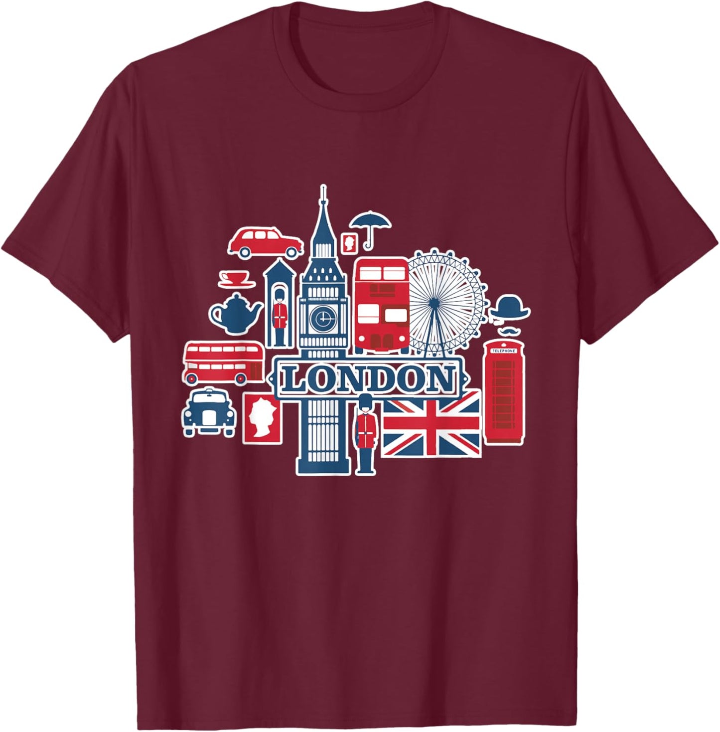I Love London, Les Amoureux de l'Angleterre T-Shirt - T-Shirt | Maroon