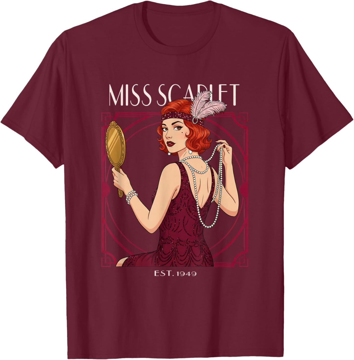Miss Scarlet Suspect - Clue Game T-Shirt - T-Shirt | Maroon