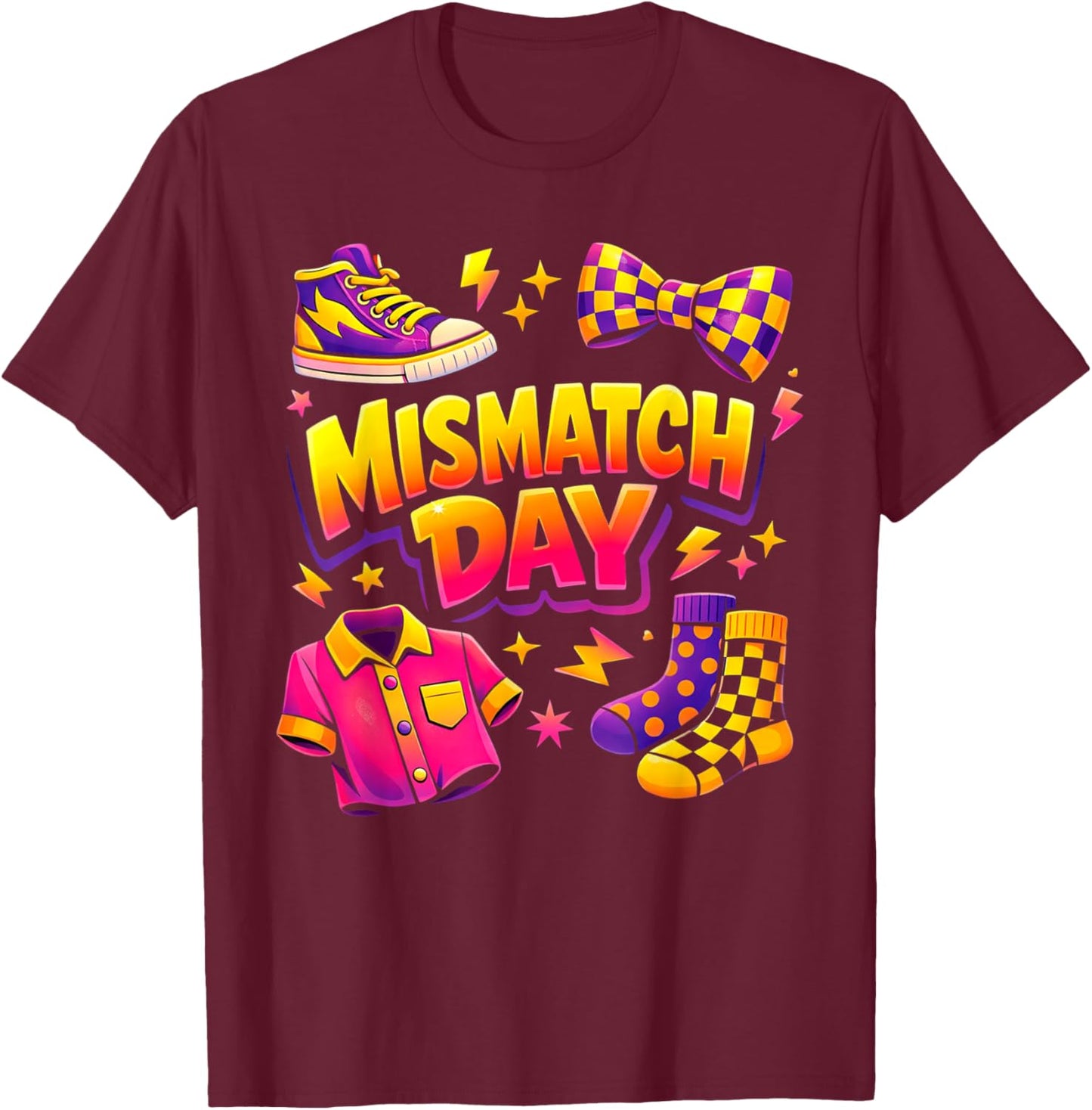 Mismatch Day Summer Wacky Mismatch Day Tacky Day Funny T-Shirt - T-Shirt | Maroon