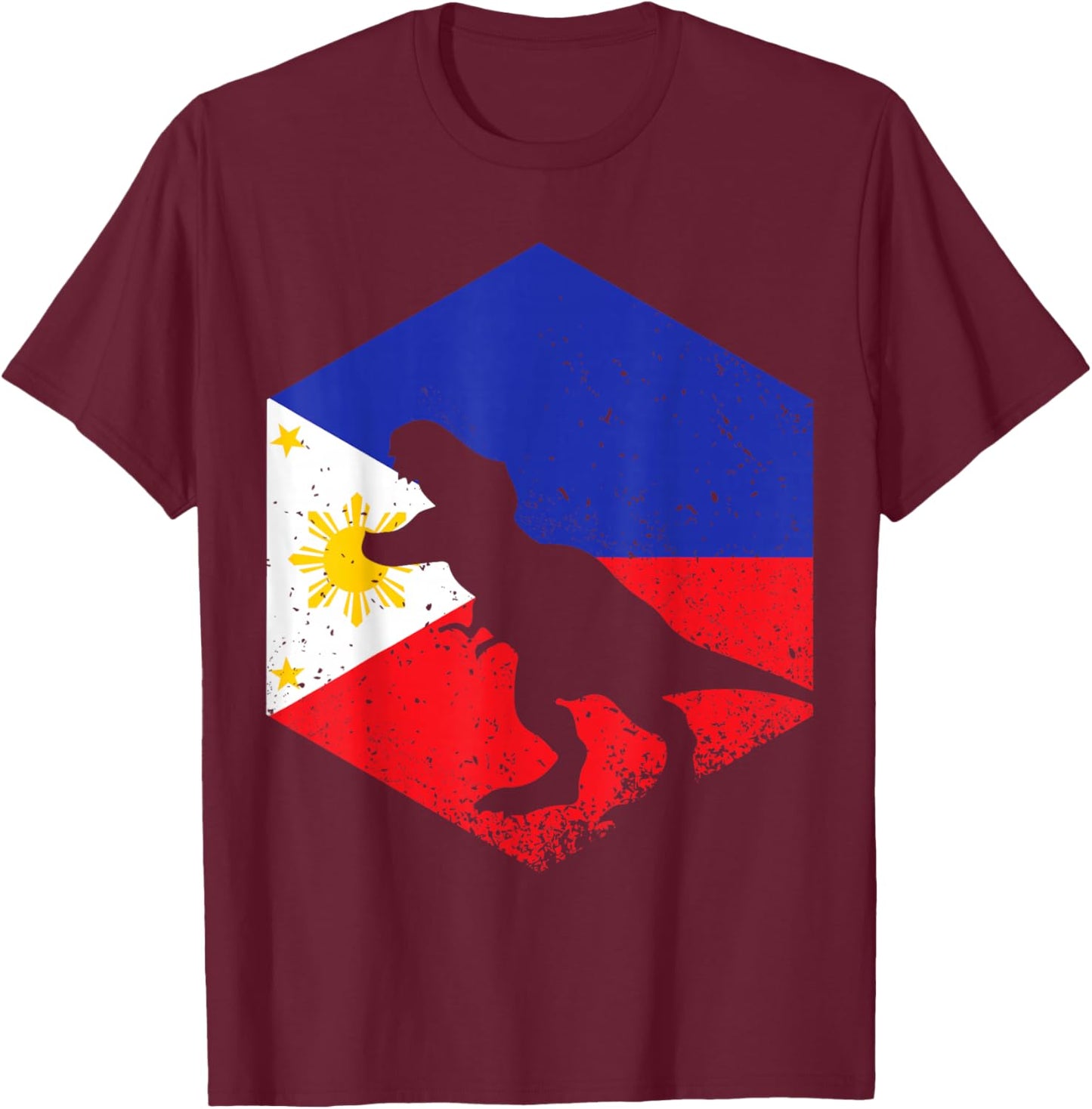 Dinosaur Philippines Flag Filipino Filipina T-Shirt - T-Shirt | Maroon