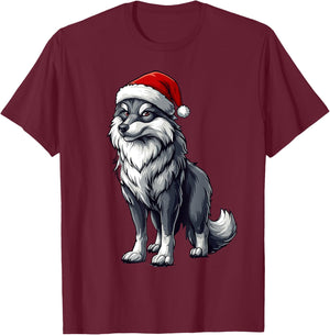 Wolf Santa Hat Boys Girls Kids Wolf Lovers Christmas Pajama T-Shirt - T-Shirt | Maroon