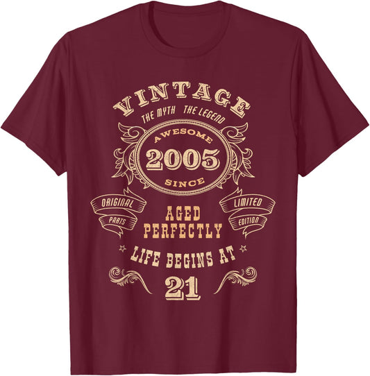 21-Year-Old 21st Birthday - Vintage 2005 T-Shirt - T-Shirt | Maroon