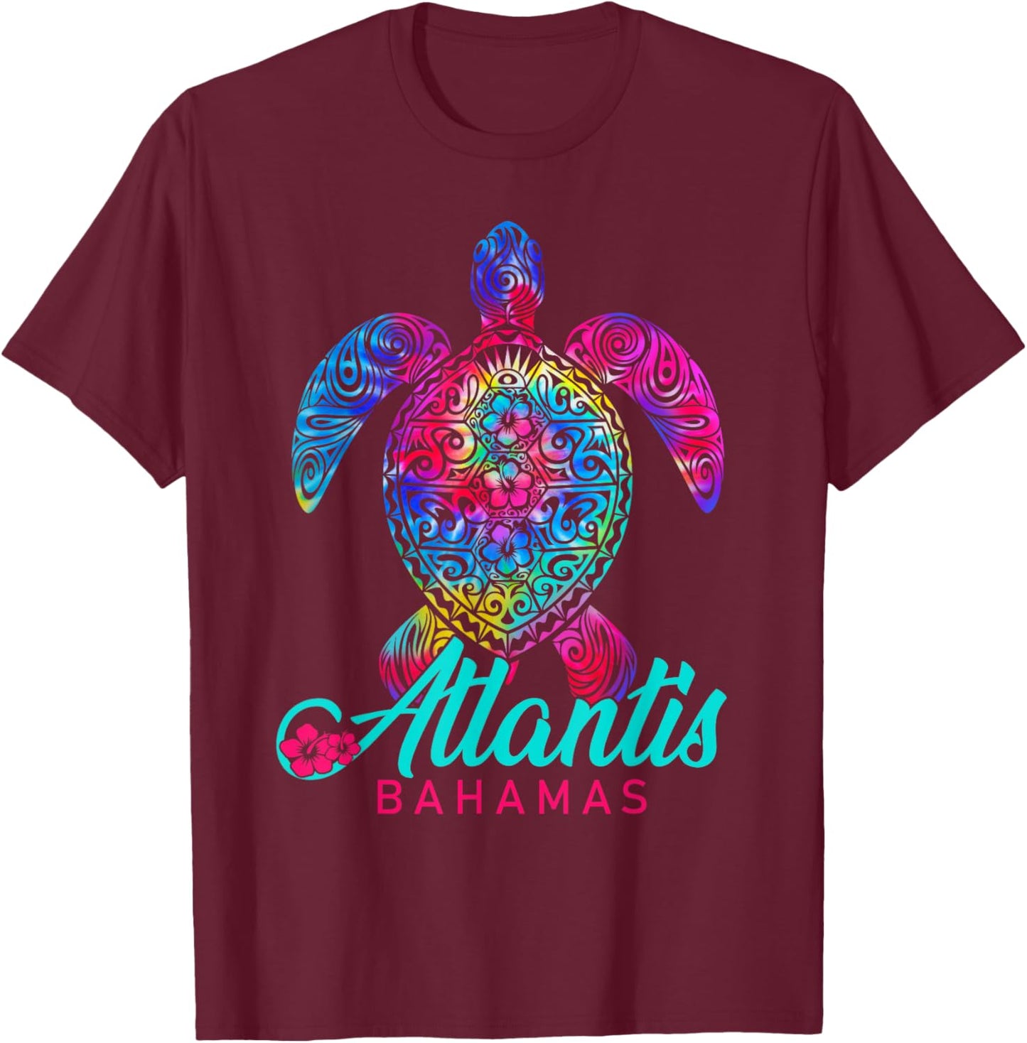 Atlantis Bahamas Vacation Tribal Tie Dye Sea Turtle T-Shirt - T-Shirt | Maroon
