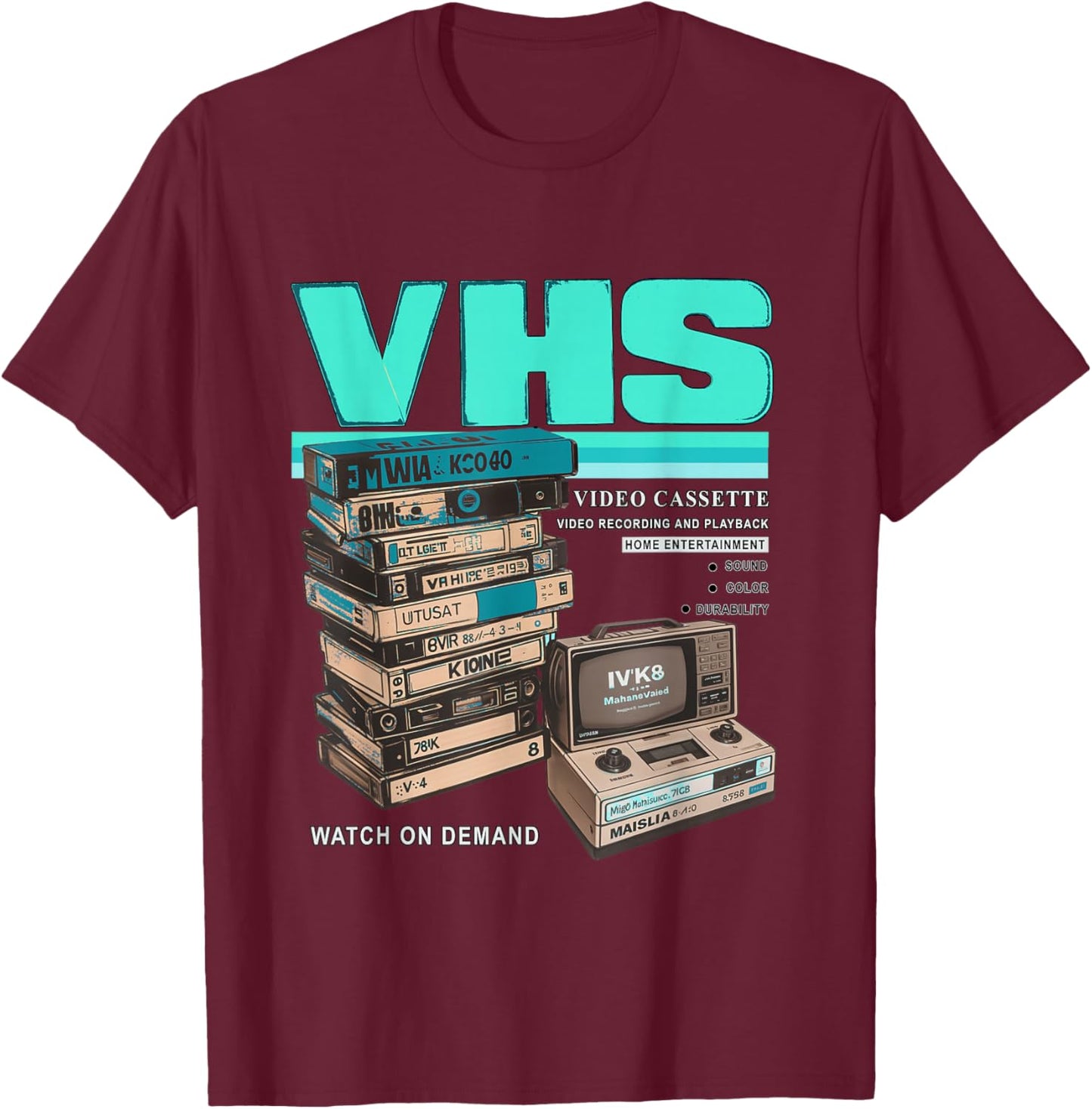 Teal Aqua VHS and Chill Teal Aqua Graphic T-Shirt - T-Shirt | Maroon