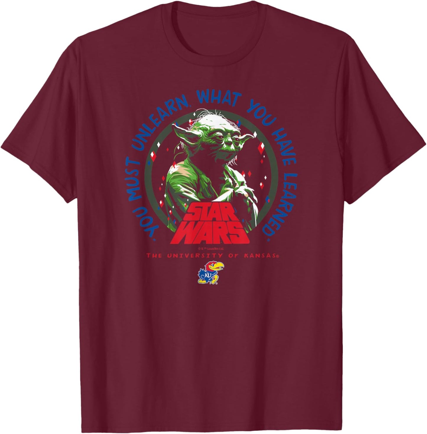 Kansas Jayhawks Star Wars Yoda Black Officially Licensed T-Shirt - T-Shirt | Maroon