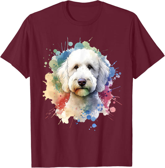 White Labradoodle Dog Watercolor Artwork T-Shirt - T-Shirt | Maroon