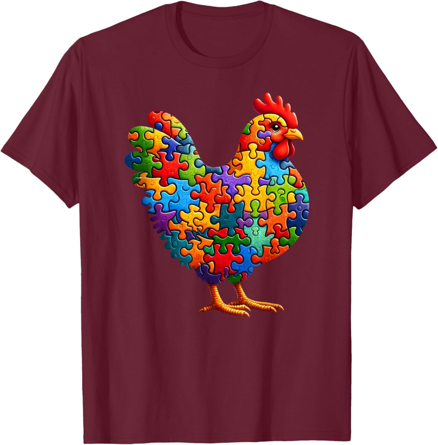 Chicken Puzzle Autism Awareness Kindness T-Shirt - T-Shirt | Maroon