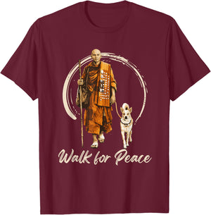 Peace Walking Monks and Aloka Dog Walk for Peace T-Shirt - T-Shirt | Maroon