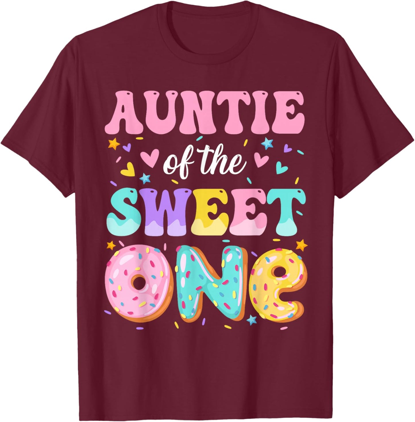 Auntie of The Sweet One 1st Birthday Donut Bday Party T-Shirt - T-Shirt | Maroon